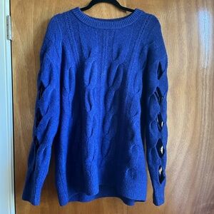Elegant Royal Blue Cable Knit Sweater